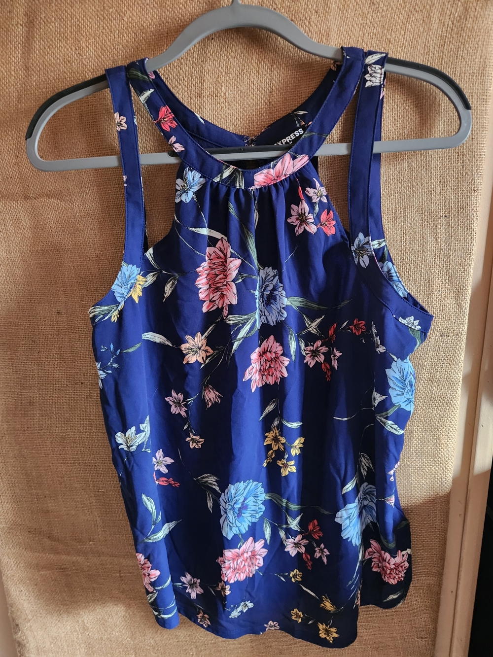 Express Navy Blue Floral Halter Tank Top